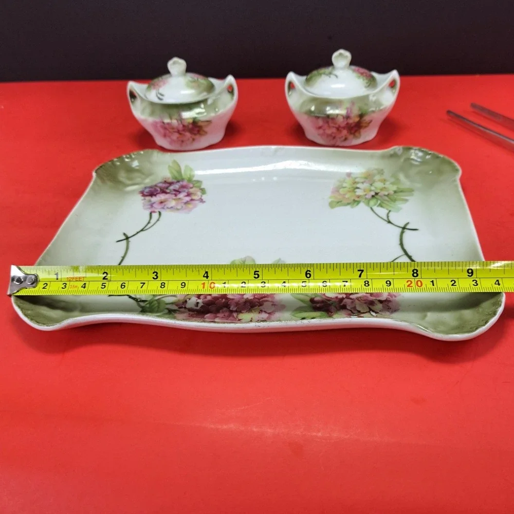 Moschendorf Bavaria Tea Vanity Set OS Green Pink Excellent Hydrangea Floral 5pc
